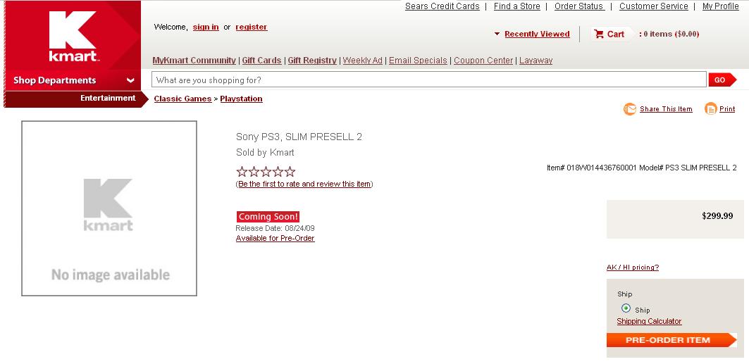 Kmart PS3 Slim Preorder